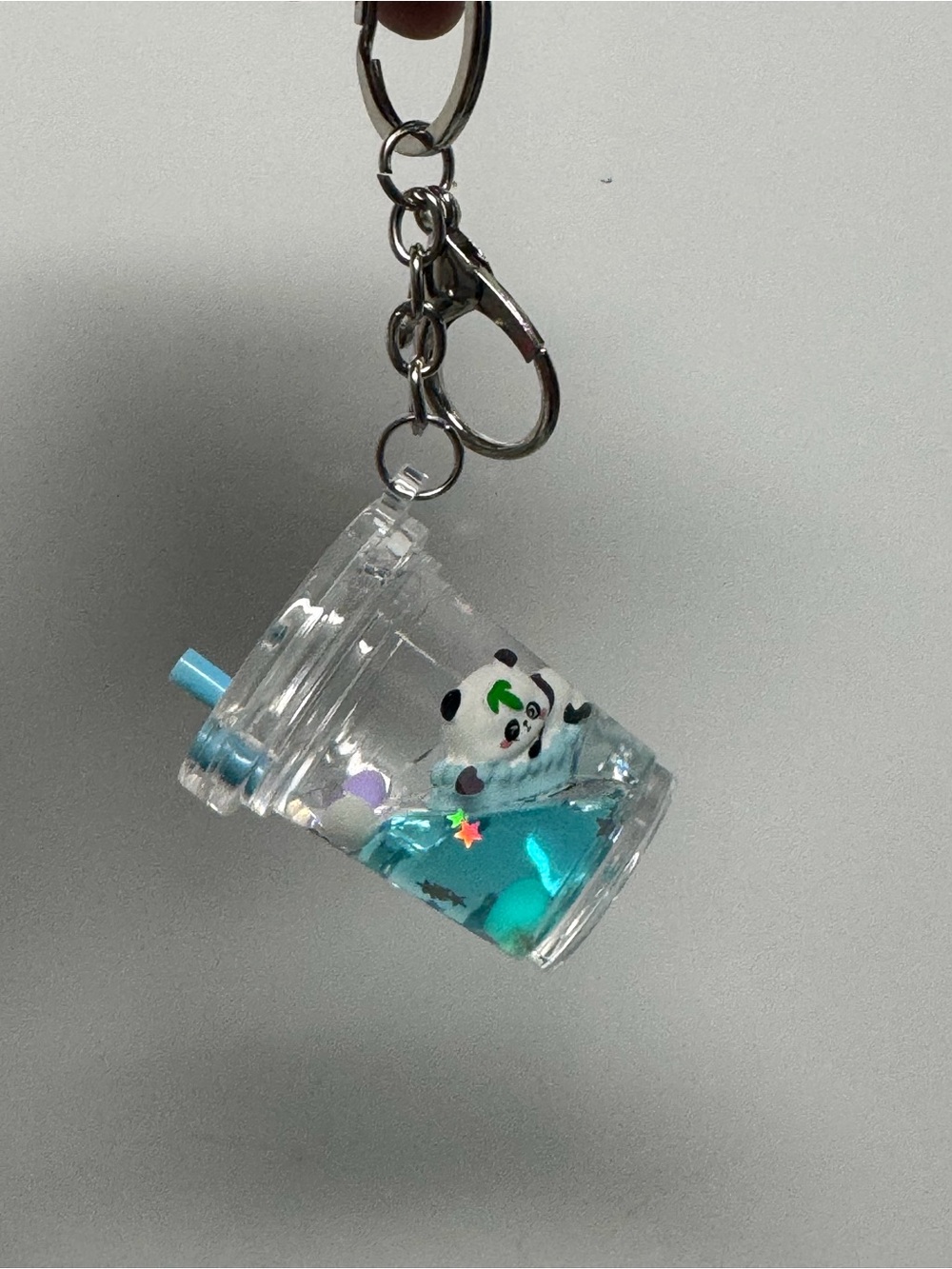 Cute Blue Panda Bubble Keychain Charm for Pets Fish Decor